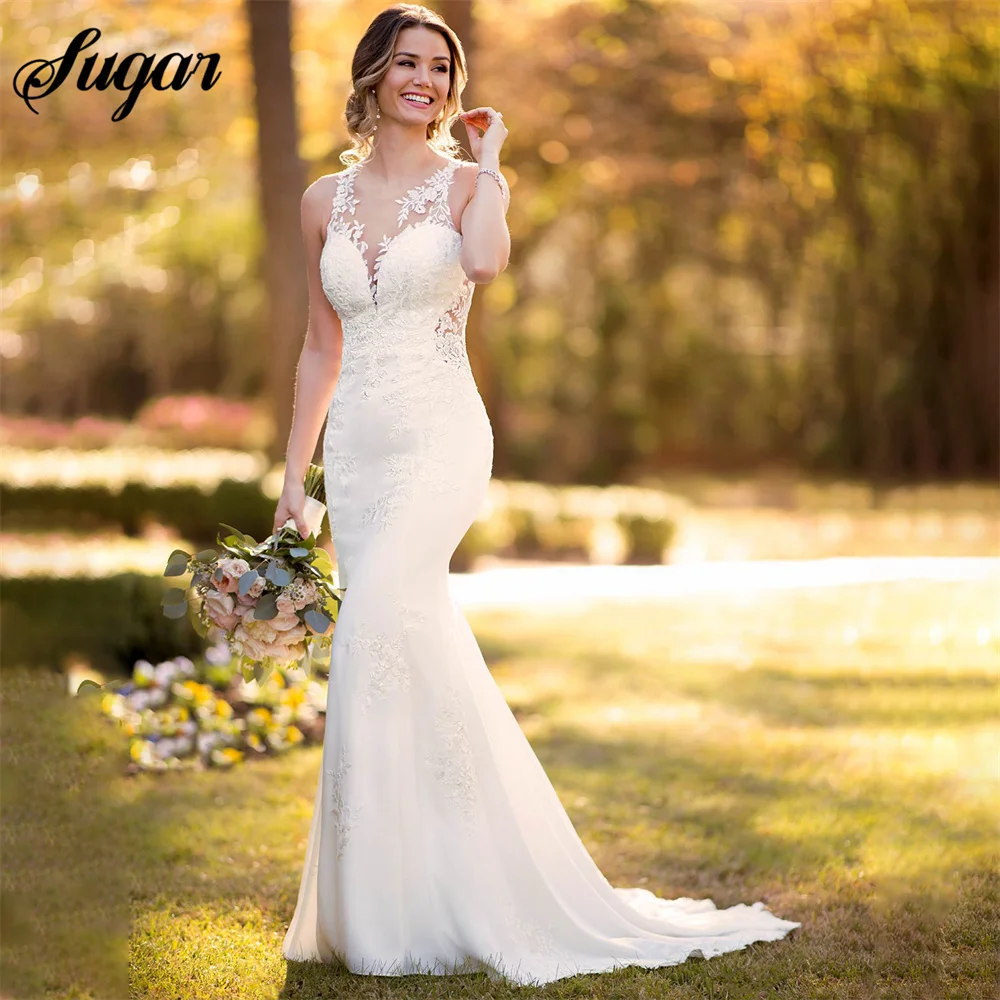 O Neck Sleeveless Wedding Dresses For Bride Size Custom Made Mermaid Sexy Lace Wedding Gown Bridal Dress robe de mariée
O Neck Sleeveless Wedding Dresses For Bride Size Custom Made Mermaid Sexy Lace Wedding Gown Bridal Dress robe de mariée