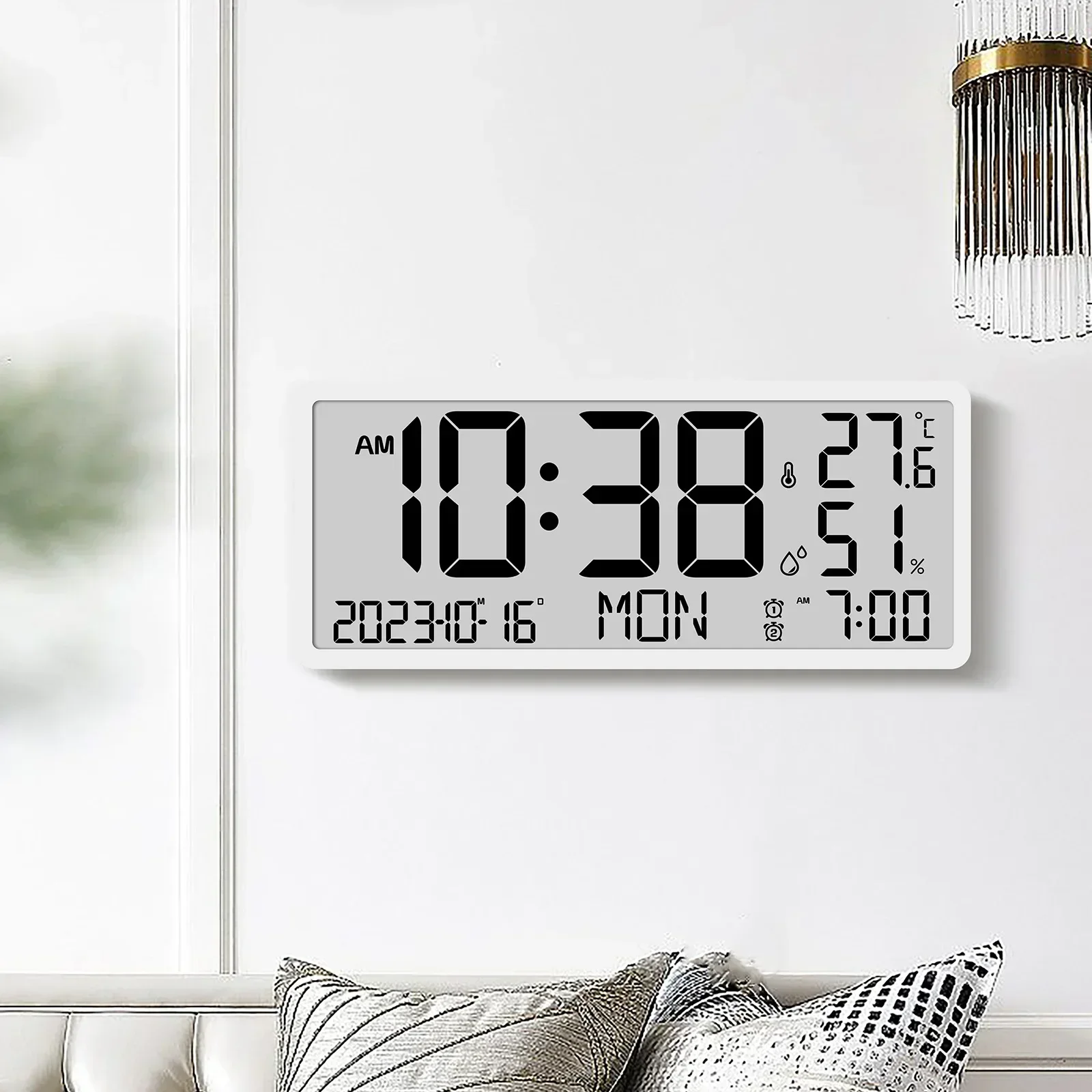 Digital Wall Clock LCD Home Decoration Large LCD Display Calendar with Date Temperature Humidity Display Snooze Home Alarm Clock
Digital Wall Clock LCD Home Decoration Large LCD Display Calendar with Date Temperature Humidity Display Snooze Home Alarm Clock