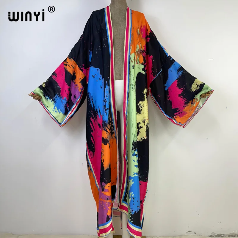 

WINYI 2023 богемный купальник накидка модный принт Женская летняя одежда длинное кимоно свободное платье Пляжная одежда бикини накидки