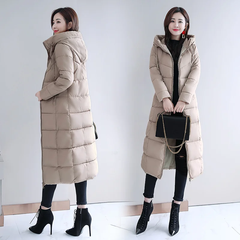 

Large Size M-6XL Woman Jacket Winter Down Parkas Coats Lengthen Warm Quilted Cotton Jacket for Women Hooded Padded Outwear