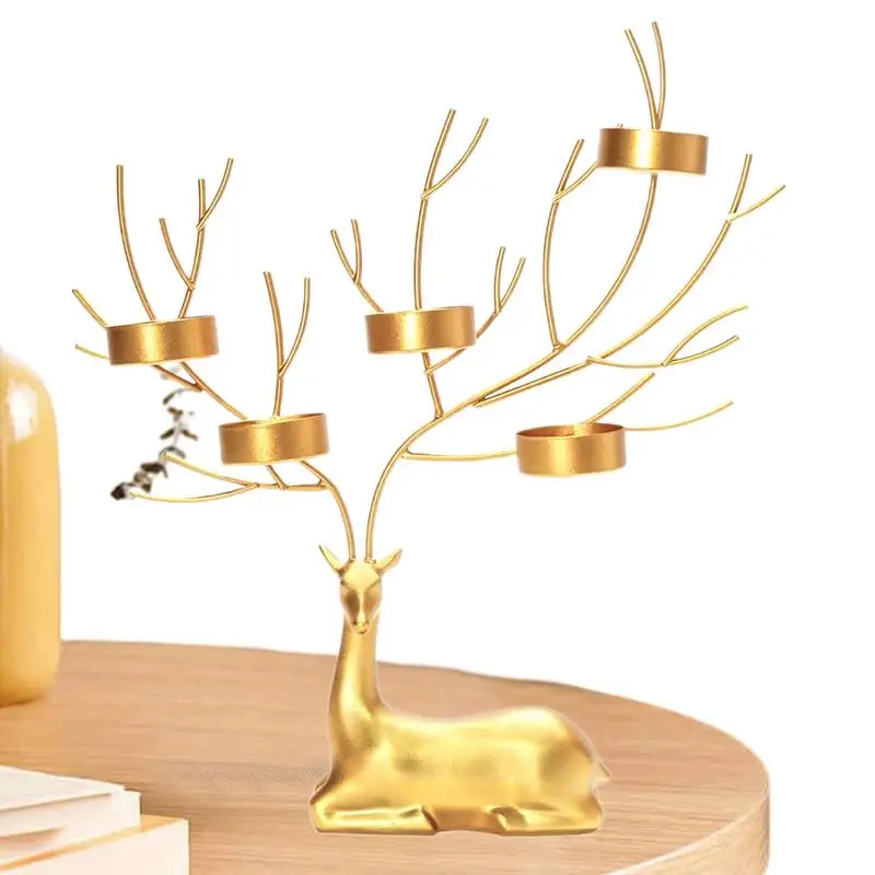 

Deer Candle Holder tea Light Candle Holder Metal Gold Reindeer Animal Tea Light Deer Candlestick Christmas Trees Deer Ornament