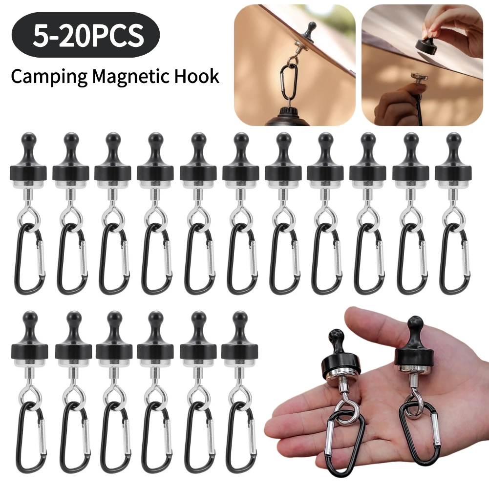 

5-20PCS Strong Magnetic Hooks Multipurpose Outdoor Tent Camping Light Hook Magnet Bearing Hanger D Type Mountaineering Buckle