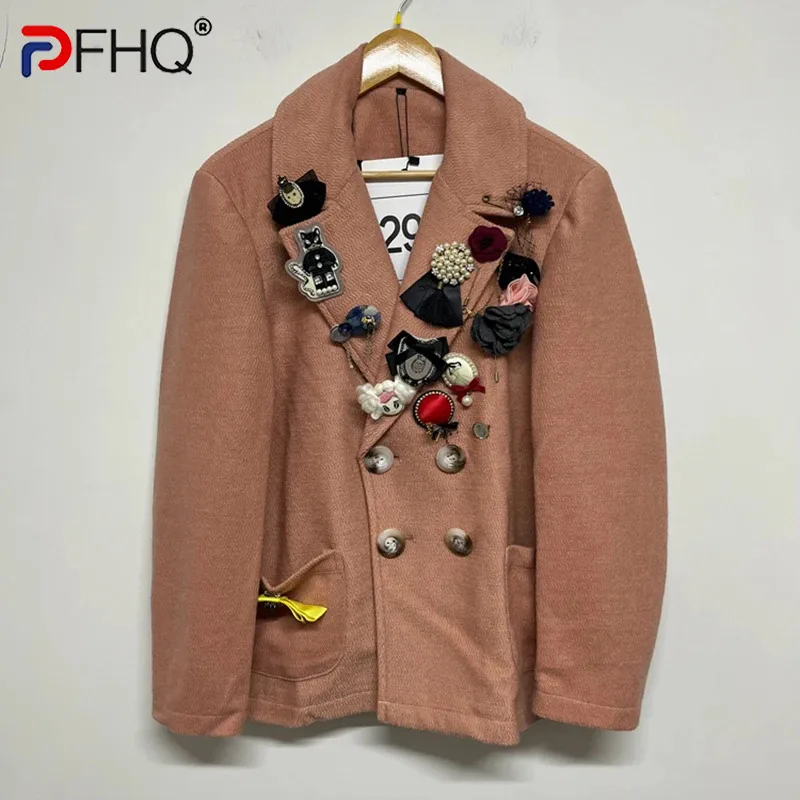 

PFHQ Only L Size Brooch Decoration Designer Blazers Men's Casual Personality Double Breasted Handsome Suit Jackets Autumn 21Z319