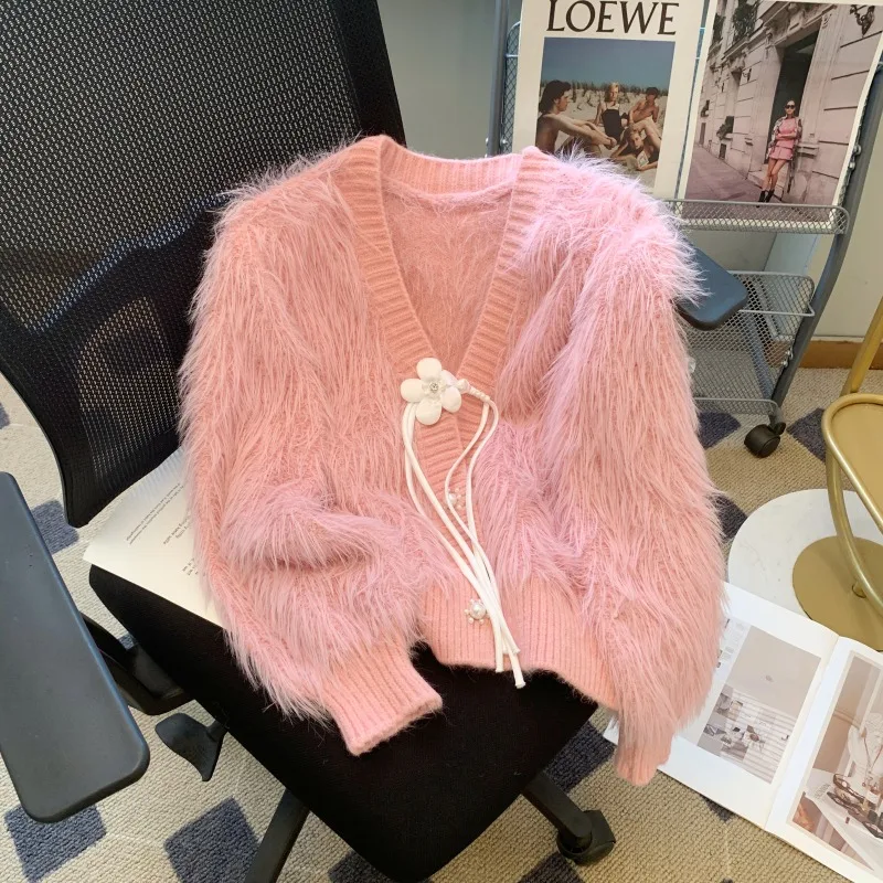 2023 Autumn Winter Women's Sweet Luxury V-neck Single Breasted Mink 3D-Decorate The Flowers Furry High-end Knitted Cardigan
2023 Autumn Winter Women's Sweet Luxury V-neck Single Breasted Mink 3D-Decorate The Flowers Furry High-end Knitted Cardigan