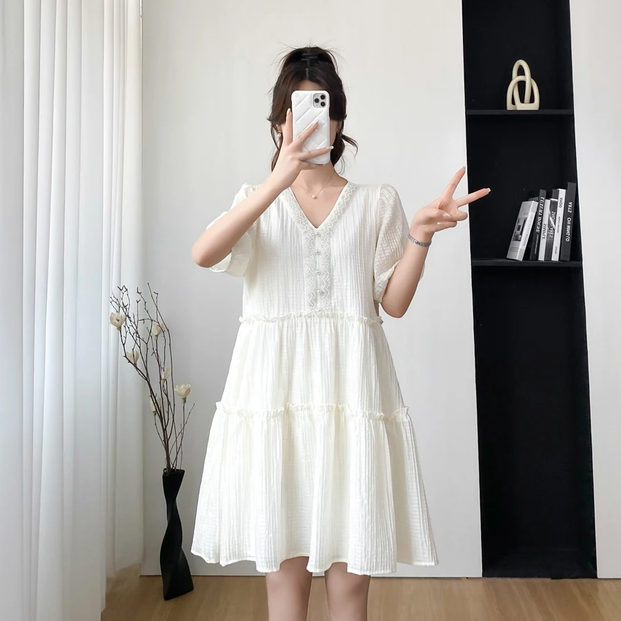 Sweet Summer Pregnant Woman Ball Gown Dress Short Sleeve V-Neck Beading Button Fly Ruffles Patchwork Maternity Lace Party Dress
Sweet Summer Pregnant Woman Ball Gown Dress Short Sleeve V-Neck Beading Button Fly Ruffles Patchwork Maternity Lace Party Dress