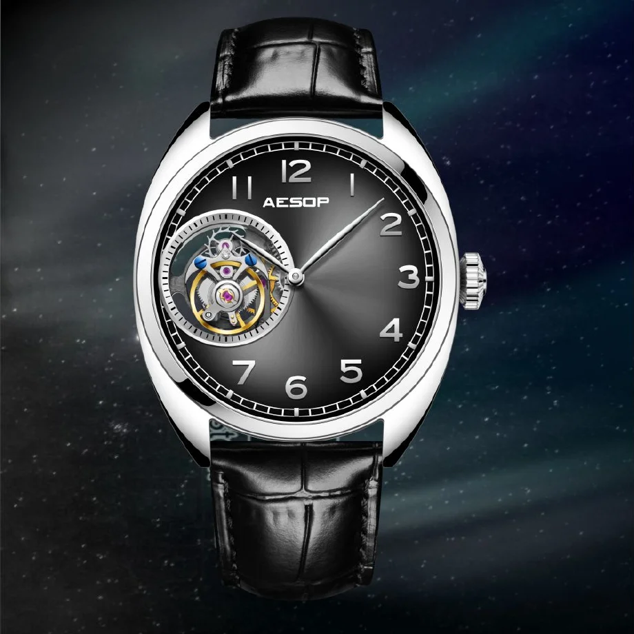 AESOP Real Tourbillon Watch For Men Mechanical Watches Limited Edition Luxury Manual Winding Movement Leather Wristwatches 2022
AESOP Real Tourbillon Watch For Men Mechanical Watches Limited Edition Luxury Manual Winding Movement Leather Wristwatches 2022