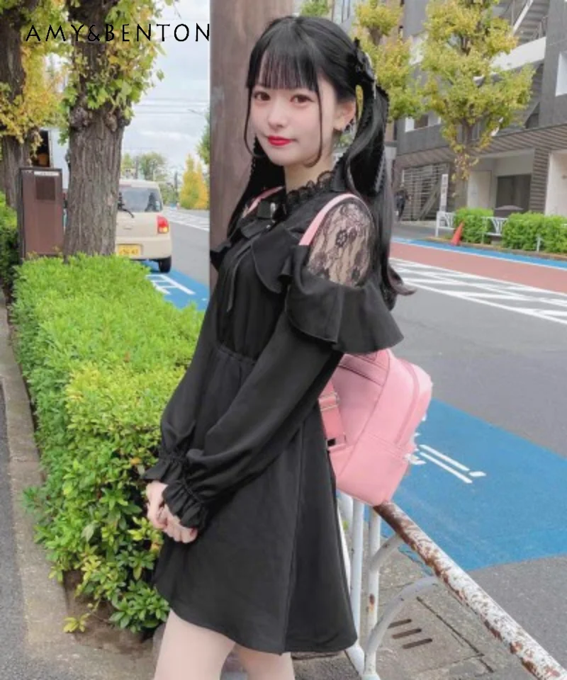 Spring and Summer Black Off-Shoulder Dress for Women Sweet Girl Lace Ruffle Slimming Long Sleeve Mid-Length Dress Femme
Spring and Summer Black Off-Shoulder Dress for Women Sweet Girl Lace Ruffle Slimming Long Sleeve Mid-Length Dress Femme