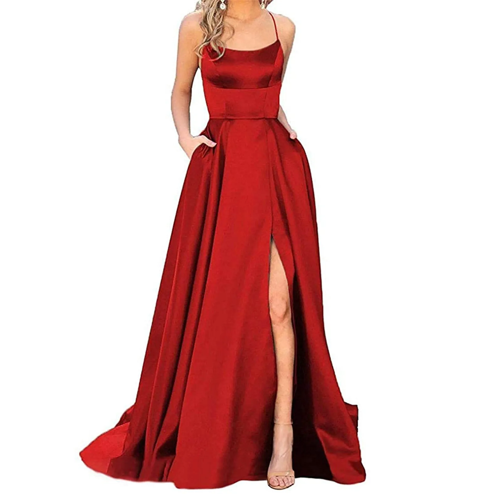 Women'S Long Dresses Backless Long Dresses Satin Strap Party Dress Side Slit Wedding Pockets Dress Special Event Vestidos De Gal
Women'S Long Dresses Backless Long Dresses Satin Strap Party Dress Side Slit Wedding Pockets Dress Special Event Vestidos De Gal