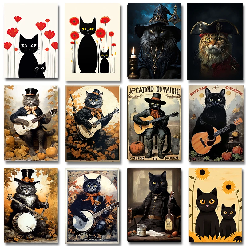 Animal Black Cat Play Guitar Pirate Cats Flowers Posters and Print Canvas Painting Vintage Wall Art Pictures Room Home Decor
Animal Black Cat Play Guitar Pirate Cats Flowers Posters and Print Canvas Painting Vintage Wall Art Pictures Room Home Decor
