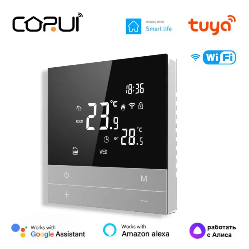 CORUI Tuya Smart WIFI Thermostat Temperature Controller For Electric Floor Heating Water/Gas Boiler Work With Smart Life Alexa
CORUI Tuya Smart WIFI Thermostat Temperature Controller For Electric Floor Heating Water/Gas Boiler Work With Smart Life Alexa