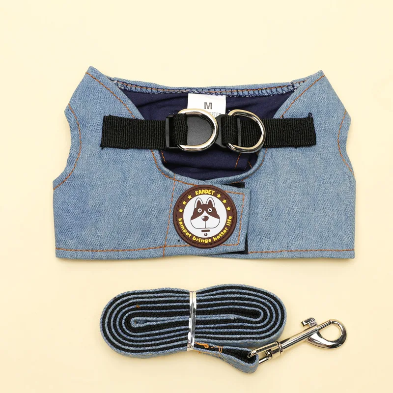 

Pet supplies vest style dog denim traction rope traction belt walking dog rope dog chain Teddy chest back