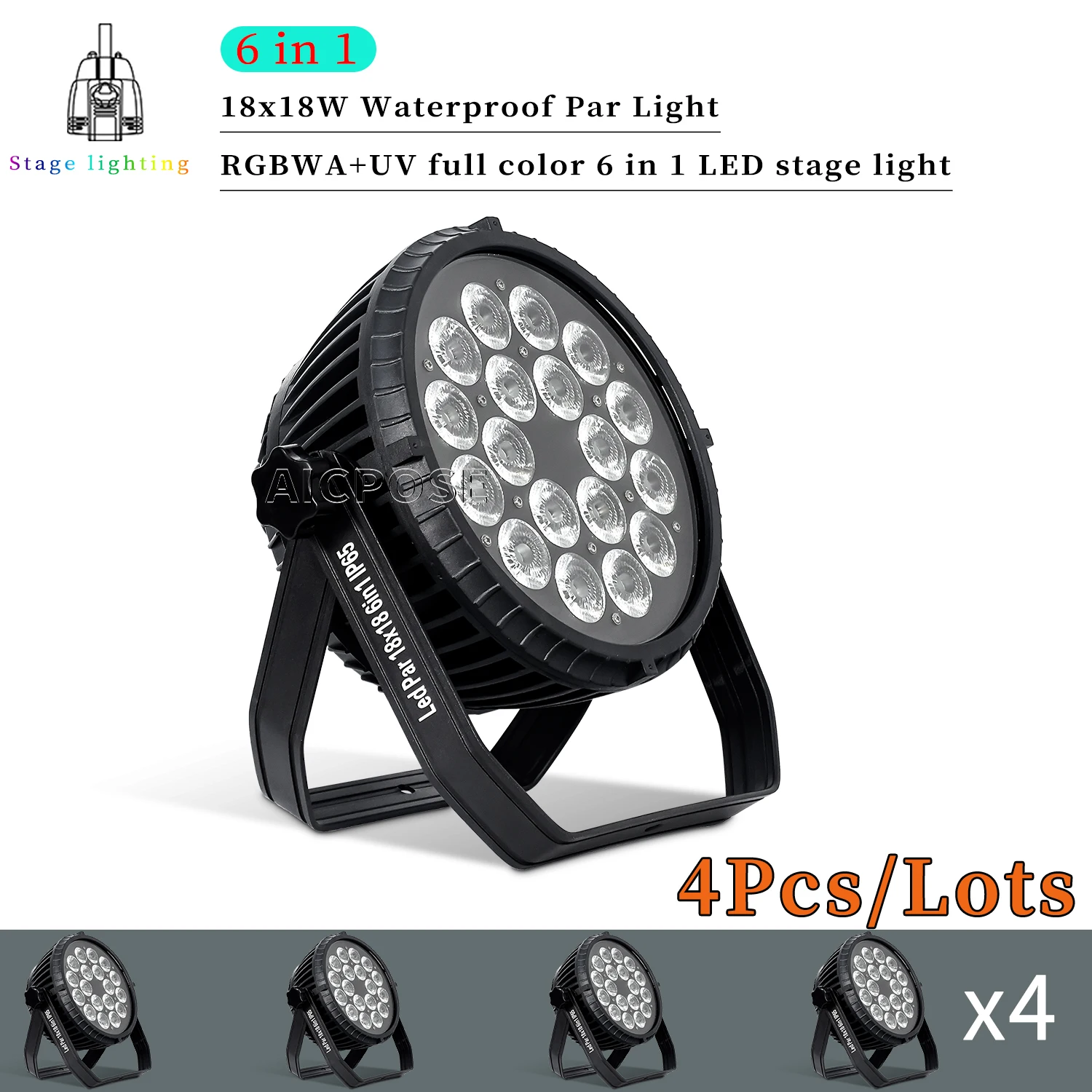 

4Pcs/Lots 18x12W RGBW/18x18W RGBWA+UV 6 in 1 LED Par Light Outdoor Waterproof Stage Light DMX Control DJ Disco Equipment