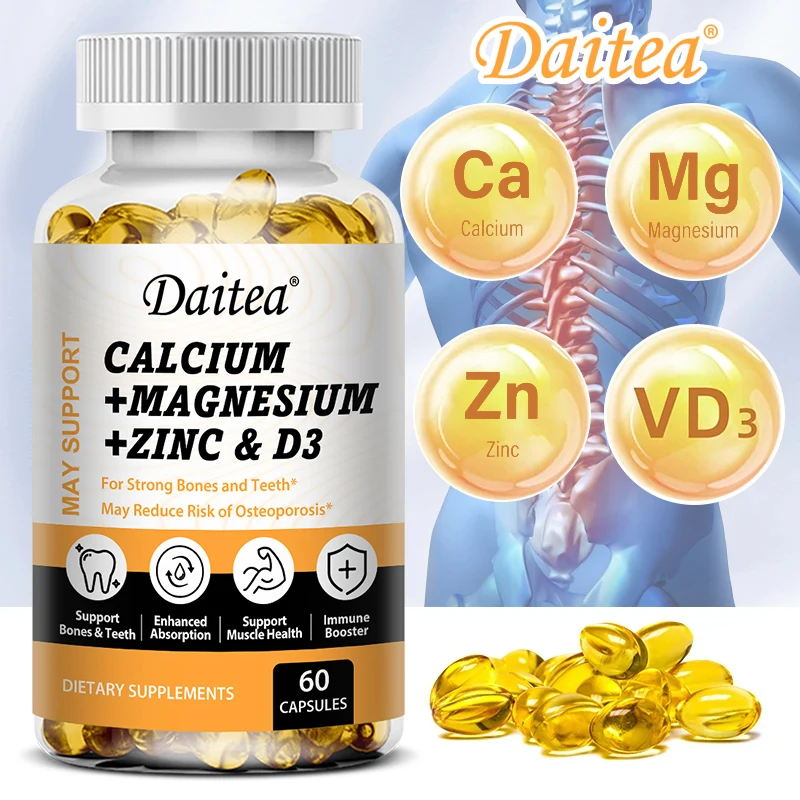 Daitea 3-in-1 Calcium Magnesium and Zinc Capsules Vitamin D3 - Supports Healthy Bones and Nerve Health -Daily Mineral Supplement
Daitea 3-in-1 Calcium Magnesium and Zinc Capsules Vitamin D3 - Supports Healthy Bones and Nerve Health -Daily Mineral Supplement