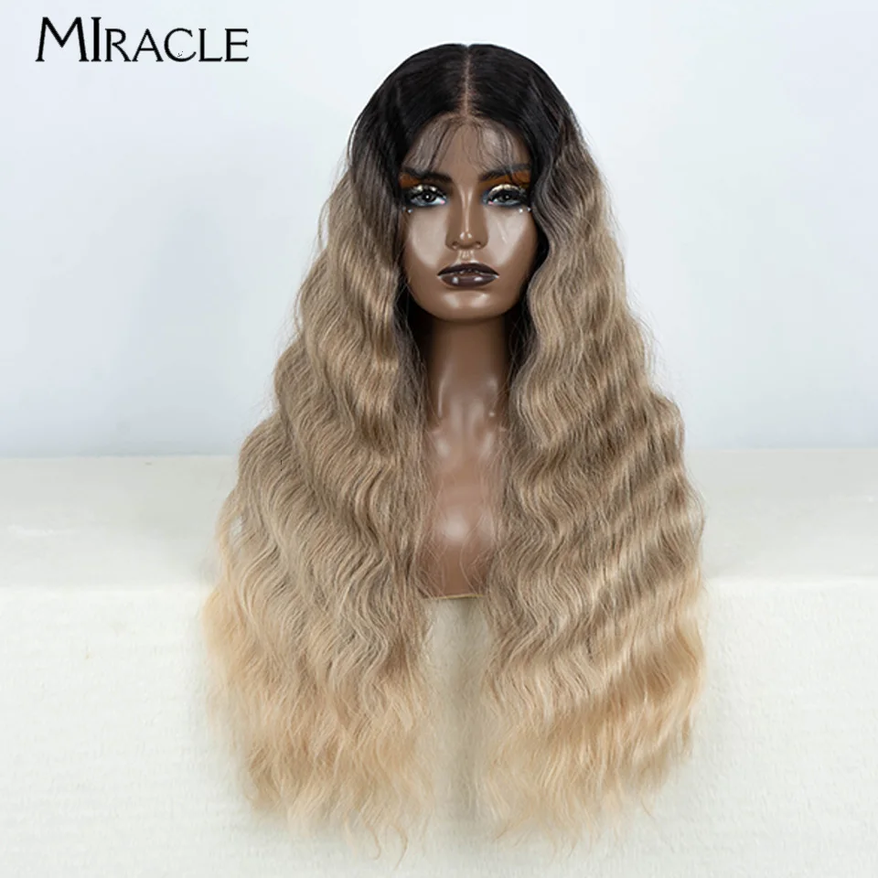 

MIRACLE 13X6 Lace Wig for Black Women Synthetic Lace Front Wig Water Wave 30'' Long Wavy Cosplay Wig Ombre Blonde Pink Hair