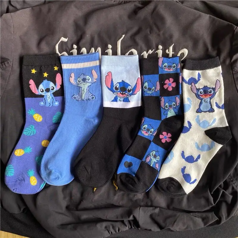 

New Disney Anime Cartoon Kawaii Stitch Pure Cotton Socks Medium Length Socks Combed Cotton Birthday Gift for Girls Friends Boys