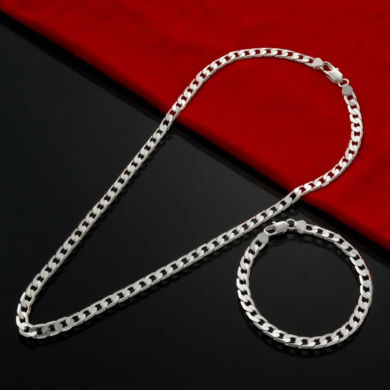 Hot 925 Sterling silver charm 6MM geometry Chain Bracelets necklaces jewelry sets for women man Fashion party wedding fine gifts
Hot 925 Sterling silver charm 6MM geometry Chain Bracelets necklaces jewelry sets for women man Fashion party wedding fine gifts