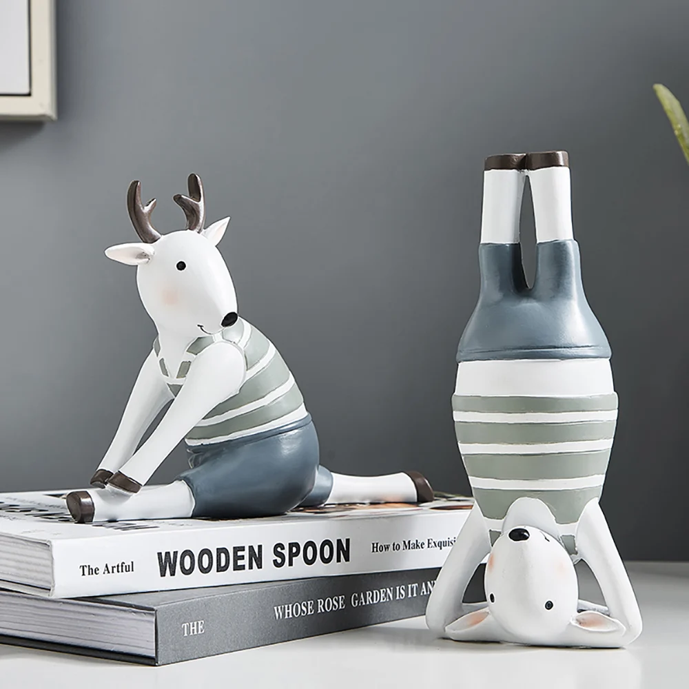 

Modern Simple Creative Animal Figurine Lovely Yoga Inverted Deer Home Decor Living Room Bedroom Bedside Table Desk Decor Crafts
