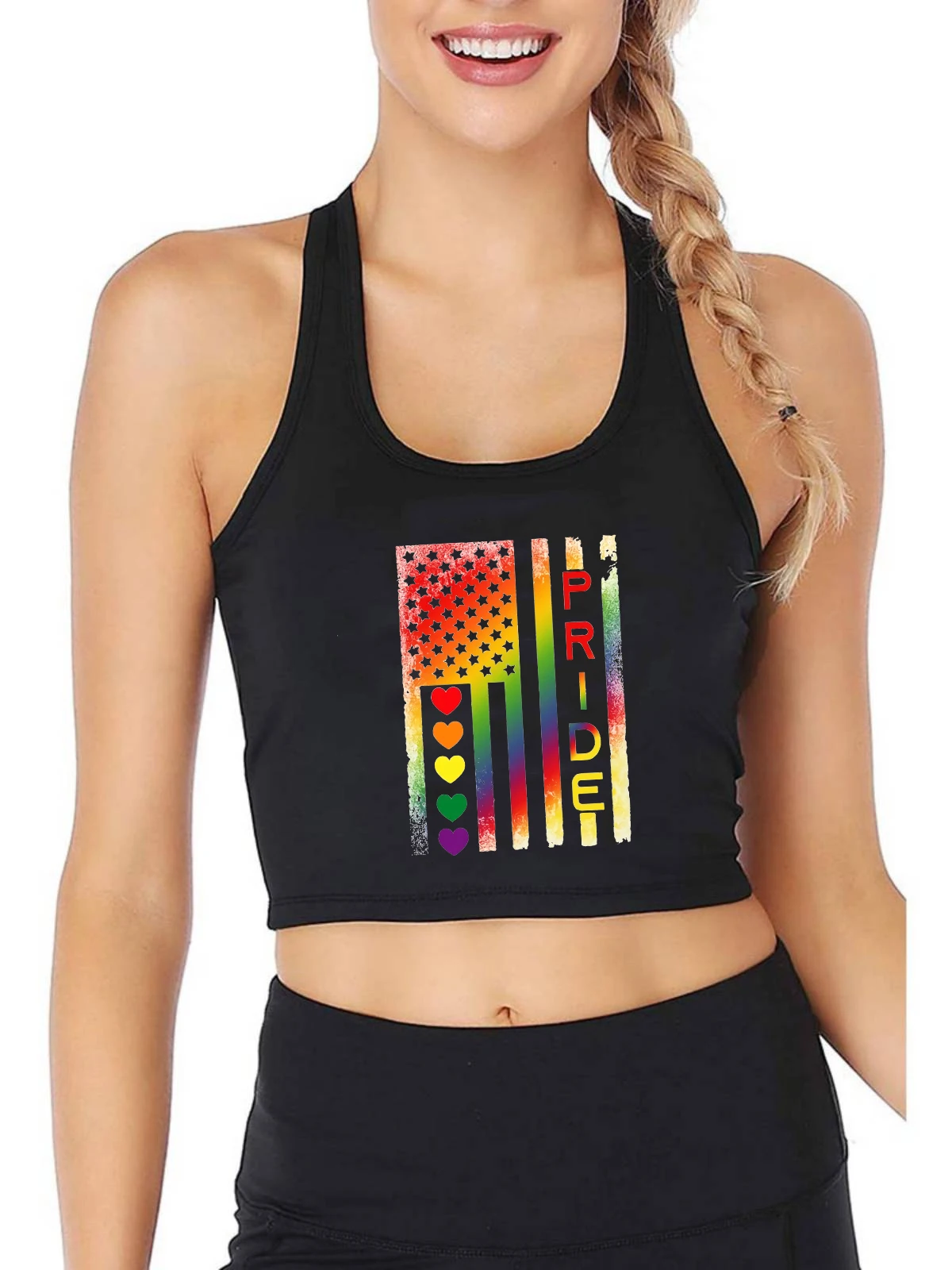 

Pride American Flag Design Sexy Slim Fit Crop Top Bisexual Personality Rainbow Pride Tank Tops Pride Month Gift Camisole