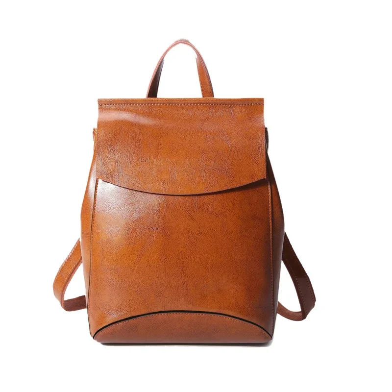 

Women Backpack Cross body Shoulder Bag Genuine Leather School Book Fashion Oil Wax Cowhide Female Rucksack Messenger Bags