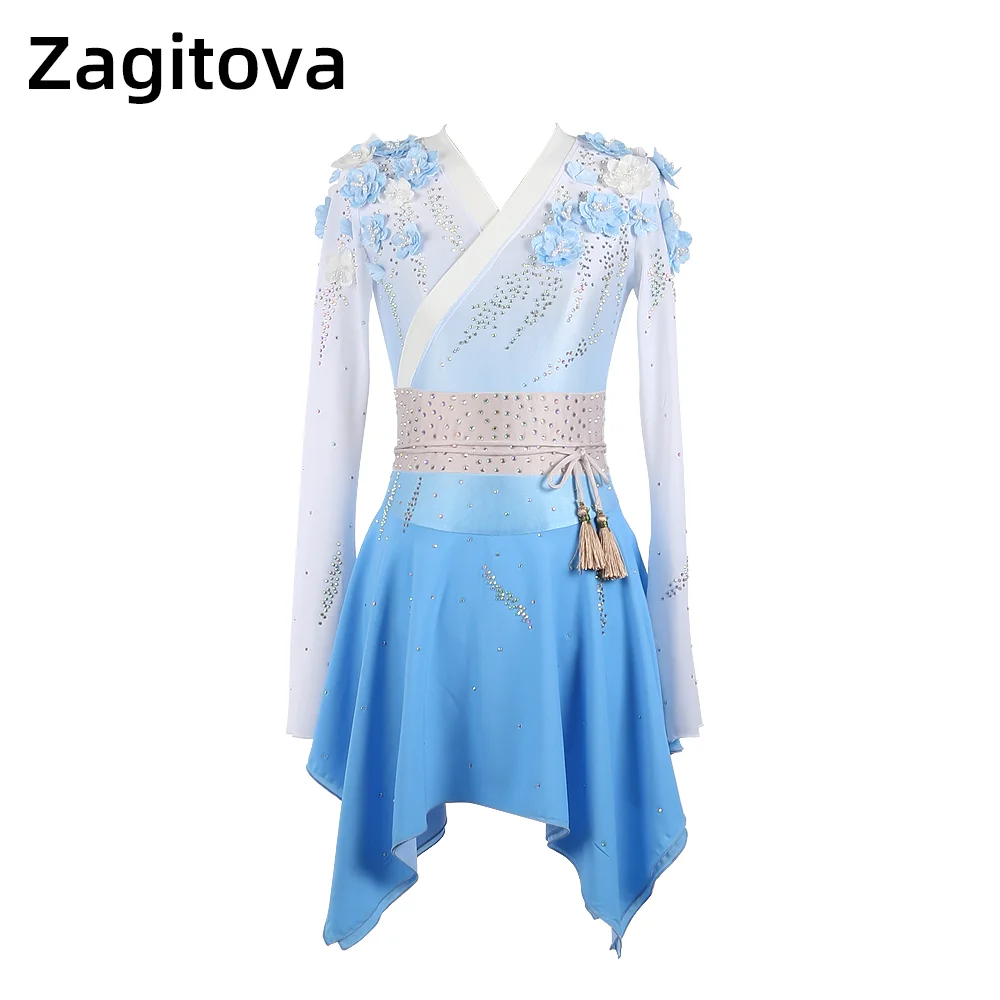 

Zagitova Figure Skating Dress Women Girls Ice Skating Skirt Performance Competition Blue Gradient Kosten Japanese Style Chinese