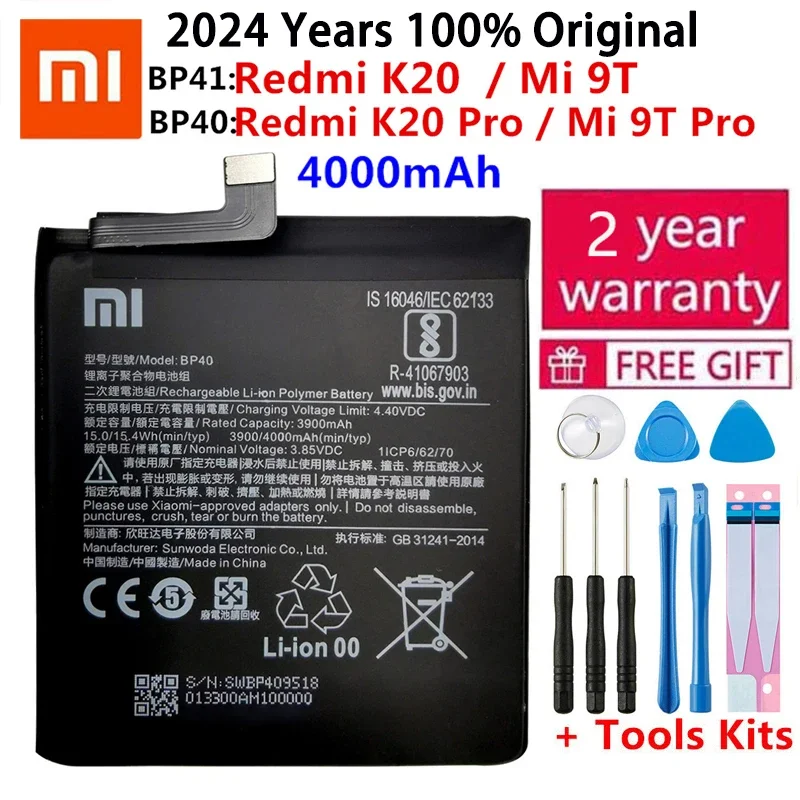 

100% Оригинальный запасной аккумулятор BP41 BP40 для Xiaomi Redmi K20 Pro Mi 9T Pro Mi9T Redmi K20Pro, Премиум оригинальный аккумулятор 4000 мАч