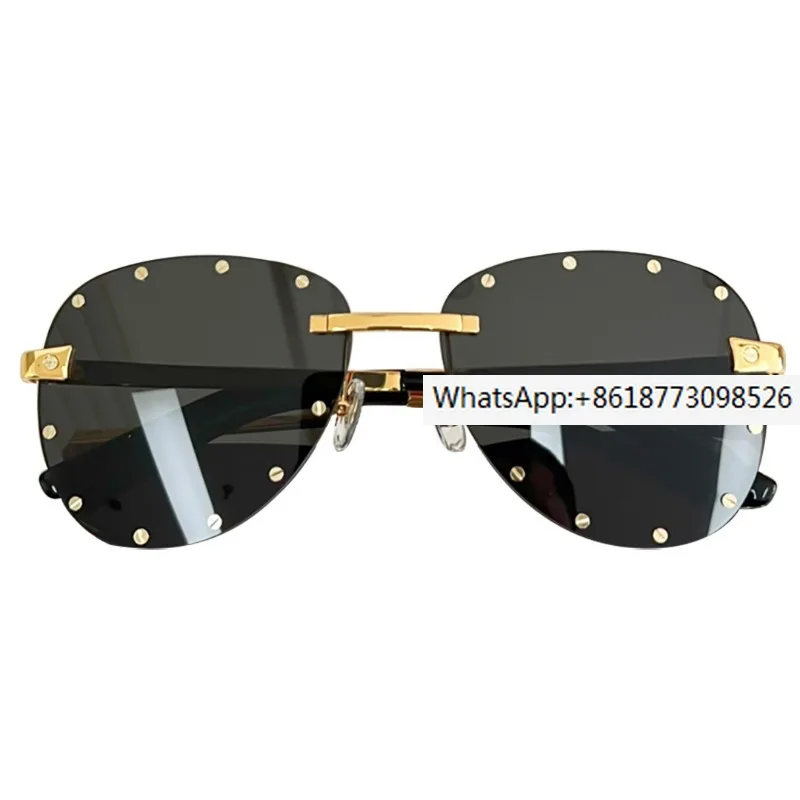 

Fashionable and high-end boutique frameless men's pilot sunglasses, personalized metal rivets, black female sunglasses with box