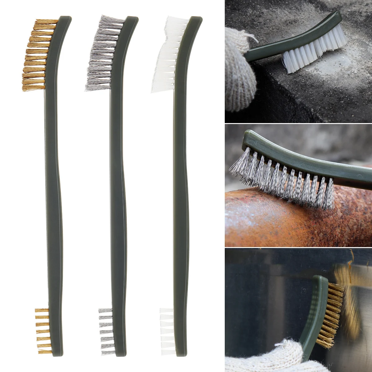 

3pcs Rust Paint Metal Cleaner Cleaning Welding Slag and Rust Mini Wire Brush Set ,7 Inch Handy Steel / Nylon / Brass Brush Set