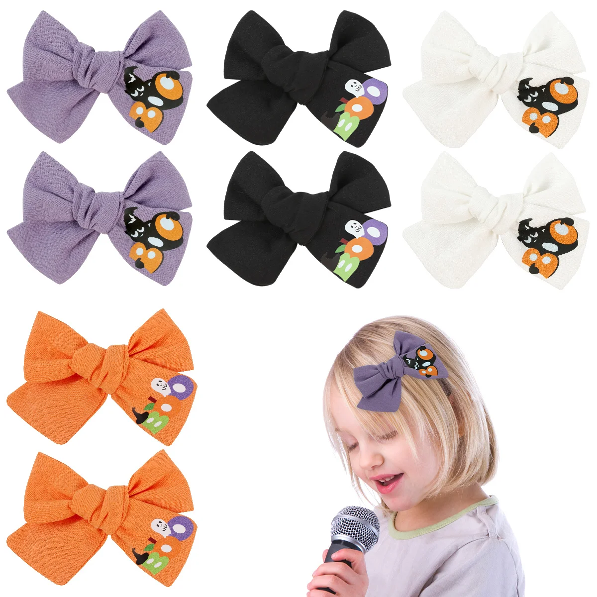 

2Pcs/Set 4inch Cotton Solid Hair Bows Clips Baby Girls Halloween Pumpkin Hairclips Kids Hairpins Barrettes Hair Accessories
