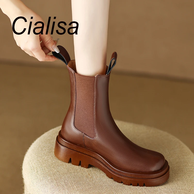 Cialisa Women Short Boots 2022 Winter Shoes Genuine Leather Wool Fur Round Toe Elastic Lady Thick Heel Handmade Brown Ankle Boot
Cialisa Women Short Boots 2022 Winter Shoes Genuine Leather Wool Fur Round Toe Elastic Lady Thick Heel Handmade Brown Ankle Boot