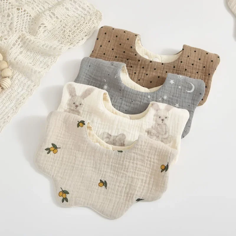 

New Cute Waterproof Bib Six Layers Zou Cloth Petal Saliva Towel Newborn Bib Baby Anti-vomiting Milk Towel Flap