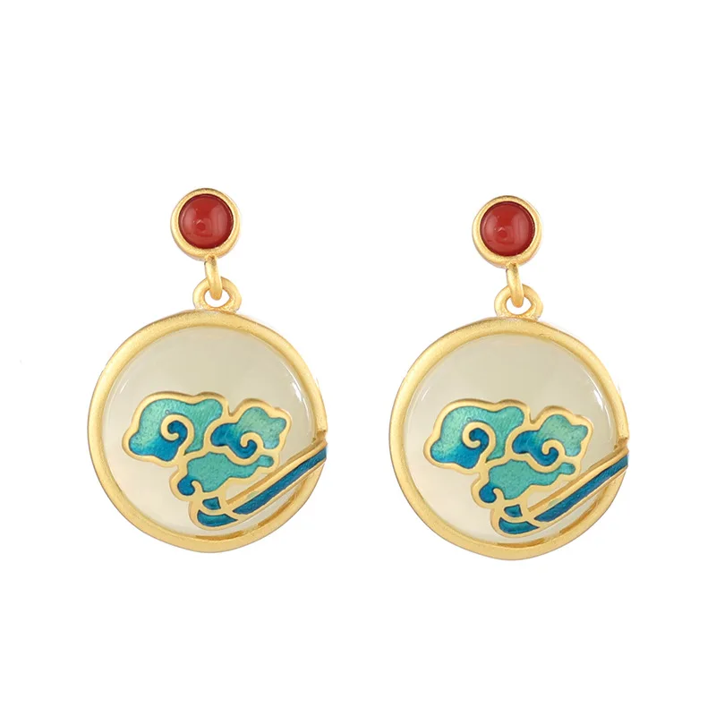 Китайские серьги Hanfu, серебро 925 пробы, эмаль, благоприятное облако, белый Хэтянь нефрит и красный агат, натуральный камень, кабошон, ювелирные изделия для женщин
Китайские серьги Hanfu, серебро 925 пробы, эмаль, благоприятное облако, белый Хэтянь нефрит и красный агат, натуральный камень, кабошон, ювелирные изделия для женщин