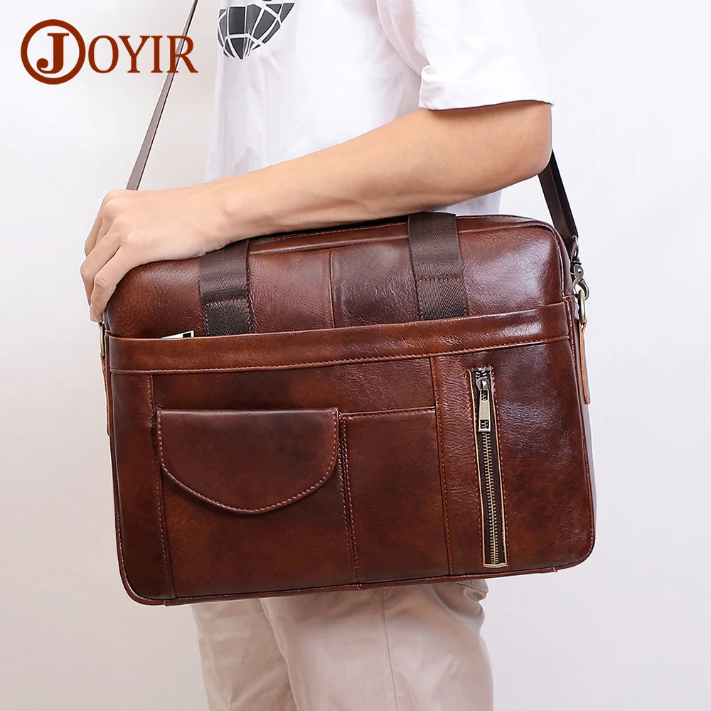 

JOYIR Genuine Leather Briefcase for Men Messenger Bag 15.6 Inch Laptop Large Vintage Shoulder Bag Office Travel Business Bags