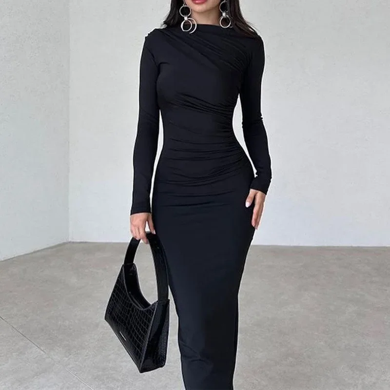 

New Arrivals Sense Design 2024 Autumn Winter New Women's Clothing Solid Color High Sense Pleated Waist Tight Temperament Slim