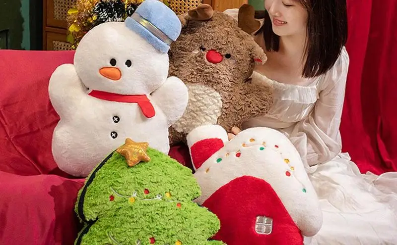 

Искусственная плюшевая игрушка Санта-Клаус, мягкая подушка в виде лося, снеговика, детские рождественские украшения