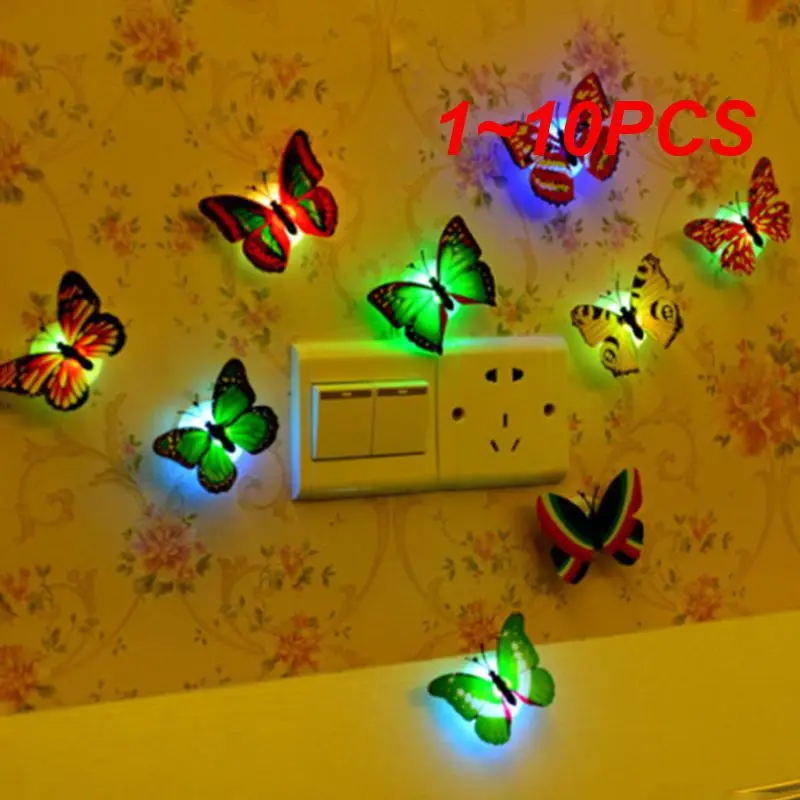 

1~10PCS Hot Selling Butterfly Night Lights Creative Colorful Luminous Butterfly Light Pasteable Led Decorative Wall Lamp 1/