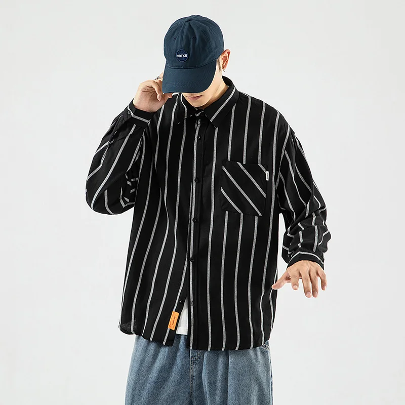 Lapel Striped Shirt Oversize Loose Casual Fashion Long Sleeve Hip Hop Street Trend Top Outer Wear Men's Clothes Four Seasons
Lapel Striped Shirt Oversize Loose Casual Fashion Long Sleeve Hip Hop Street Trend Top Outer Wear Men's Clothes Four Seasons