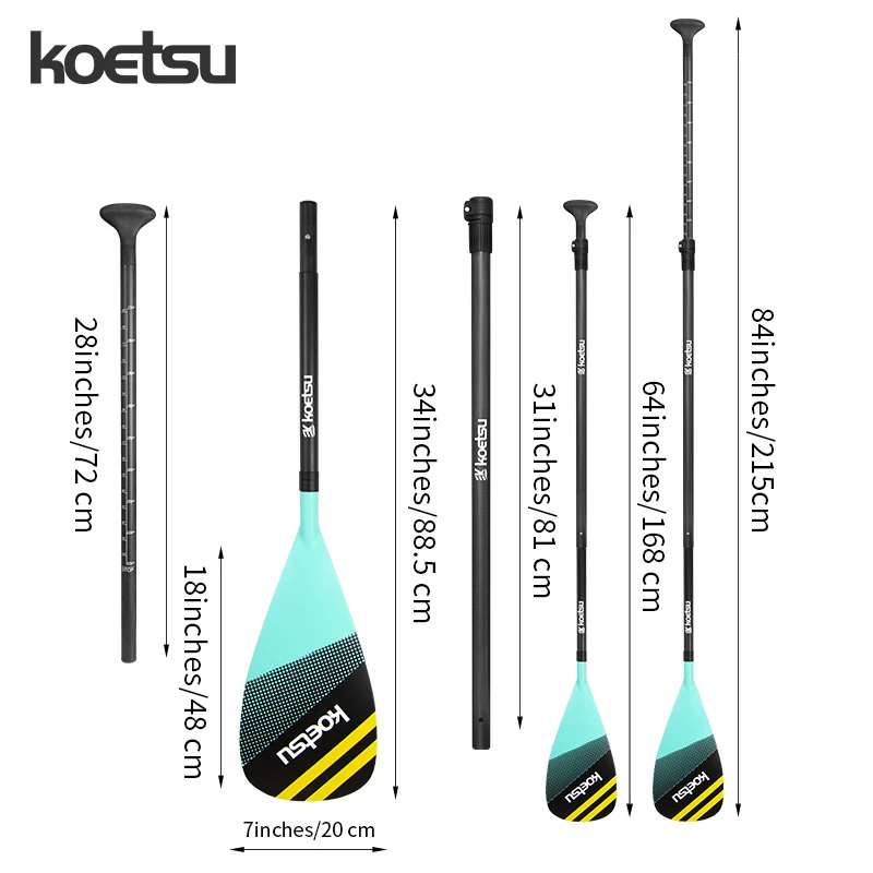 

KOETSU Sup Board Adjustable Carbon Fiber Paddle Colorful 64 to 84 inches Inflatable Surfing Board Paddle Stand Up Water Paddle