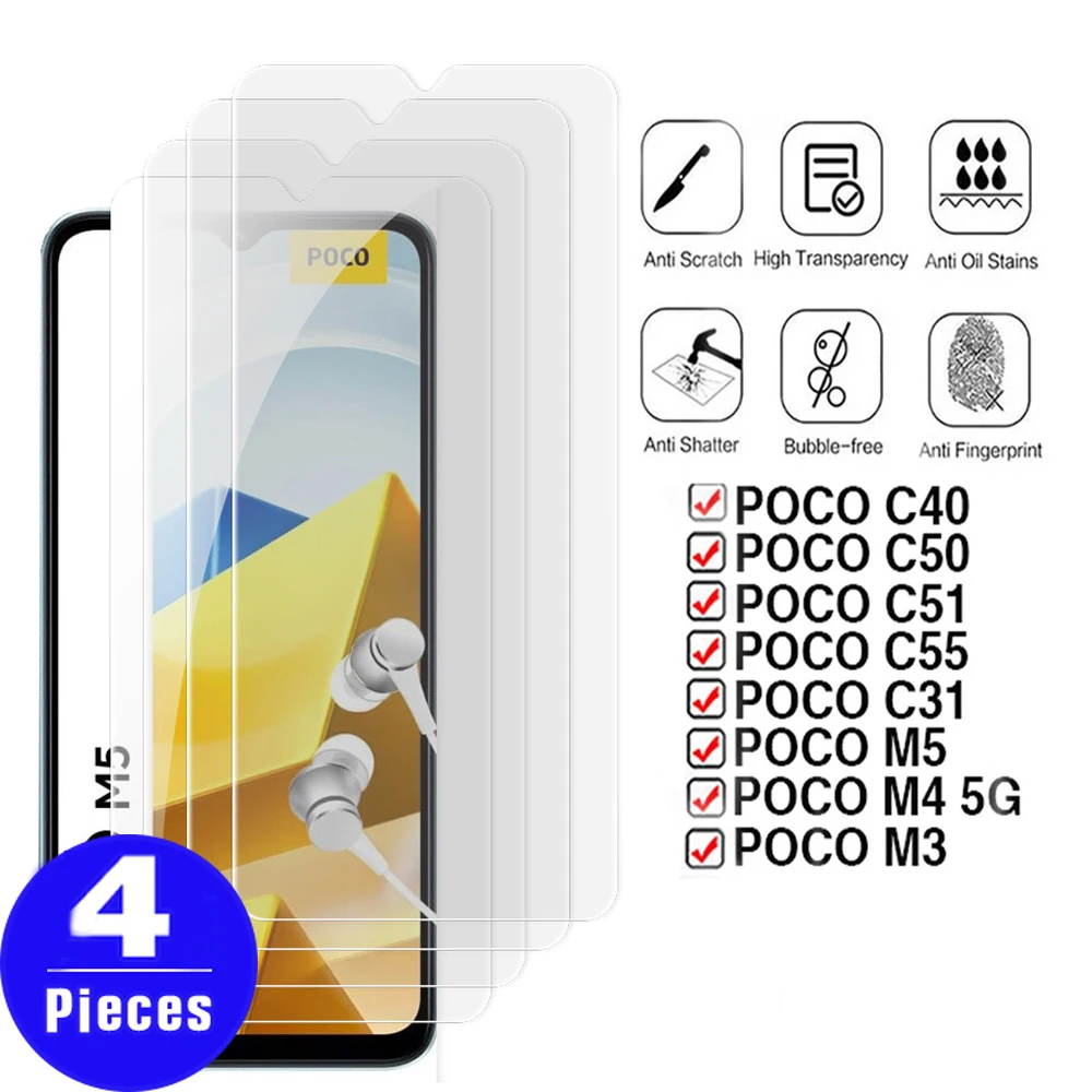 4Pcs Glass For xiaomi Poco C55 Tempered glass screen protector For Poco F5 pro C50 C51 M5 M4 5G C40 M3 C31 phone protective film
4Pcs Glass For xiaomi Poco C55 Tempered glass screen protector For Poco F5 pro C50 C51 M5 M4 5G C40 M3 C31 phone protective film
