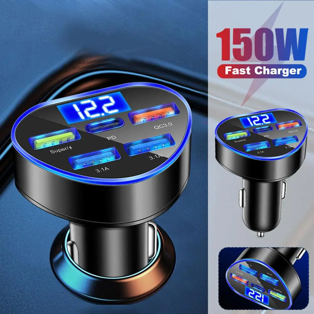 Car Charger For Iphone Samsung 150W 5 Ports Fast Charging PD QC3.0 USB C Car Phone Charger C Adapter In Car H1M7
Car Charger For Iphone Samsung 150W 5 Ports Fast Charging PD QC3.0 USB C Car Phone Charger C Adapter In Car H1M7