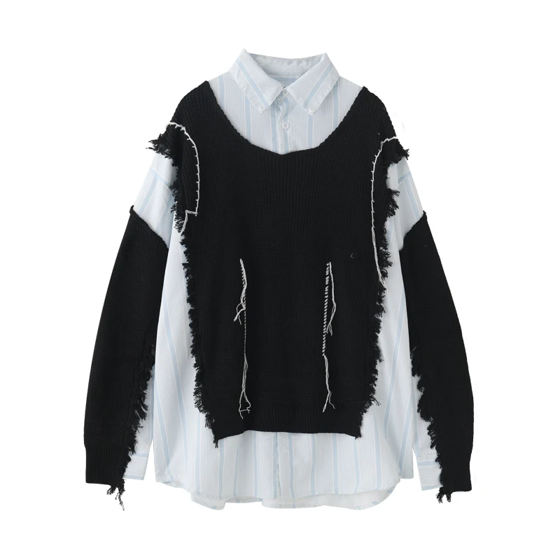 

SuperAen 2023 Autumn/Winter New Design Sweater Splice Shirt Retro Style Loose Sleeve Women's Shirt