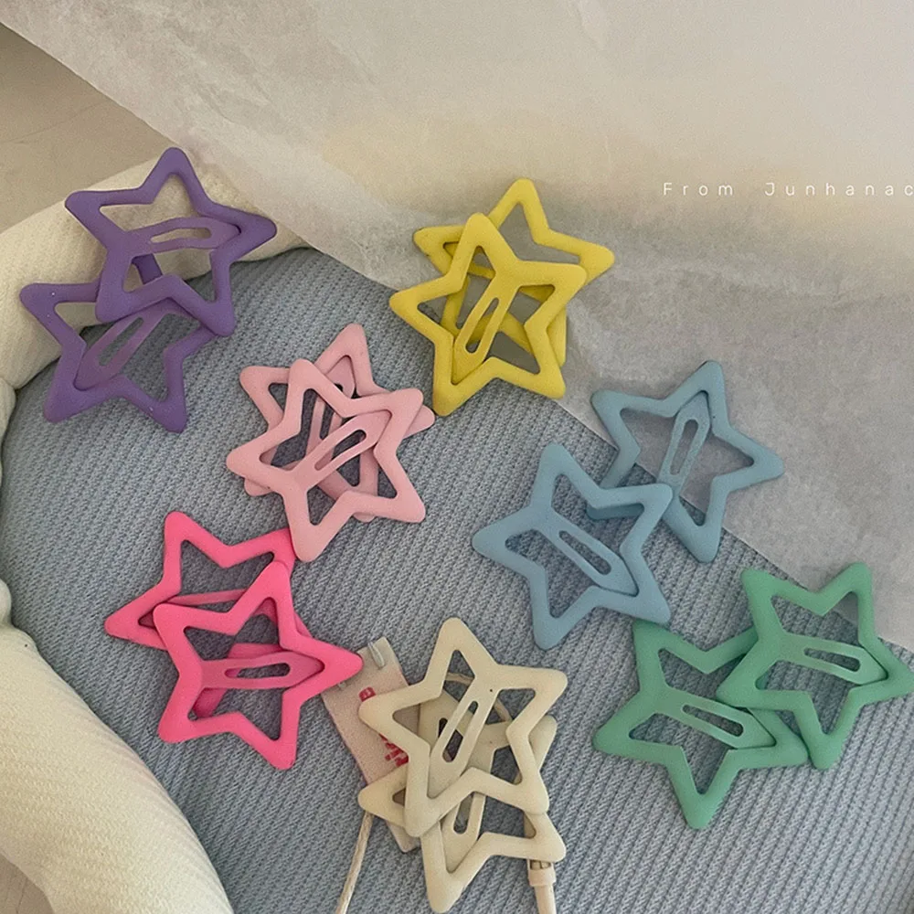 

1pc Star-shape Metal Snap Hair Clip Solid Color Pentagram Hairpin Colorful BB Clip Barrettes Girls Cute Sweet Hair Accessories