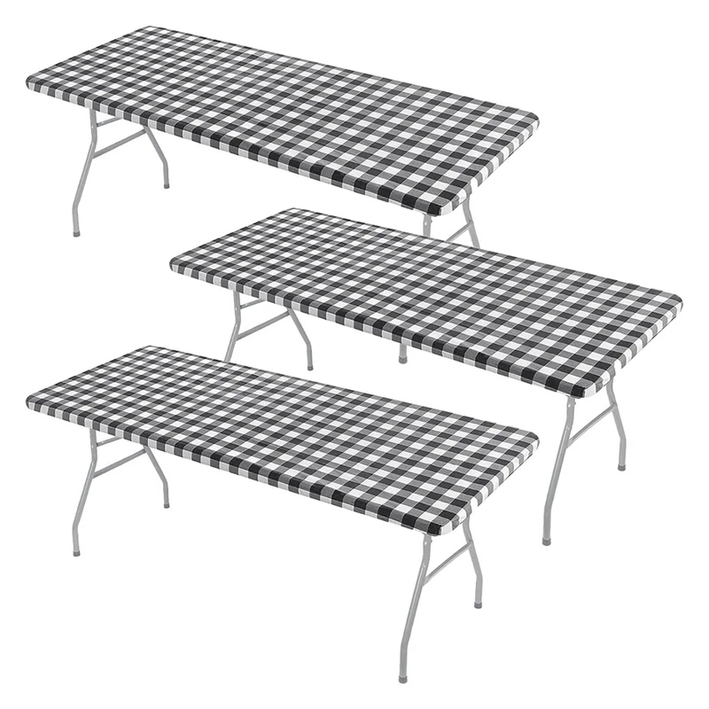 

3 Pcs Fitted Tablecloth For Table,Stretch Waterproof Elastic Vinyl Picnic Table Cover With Flannel Backed Lining