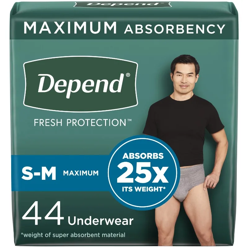 

Depend Fresh Protection Adult Incontinence Underwear for Men, Maximum, S/M, Grey, 44Ct