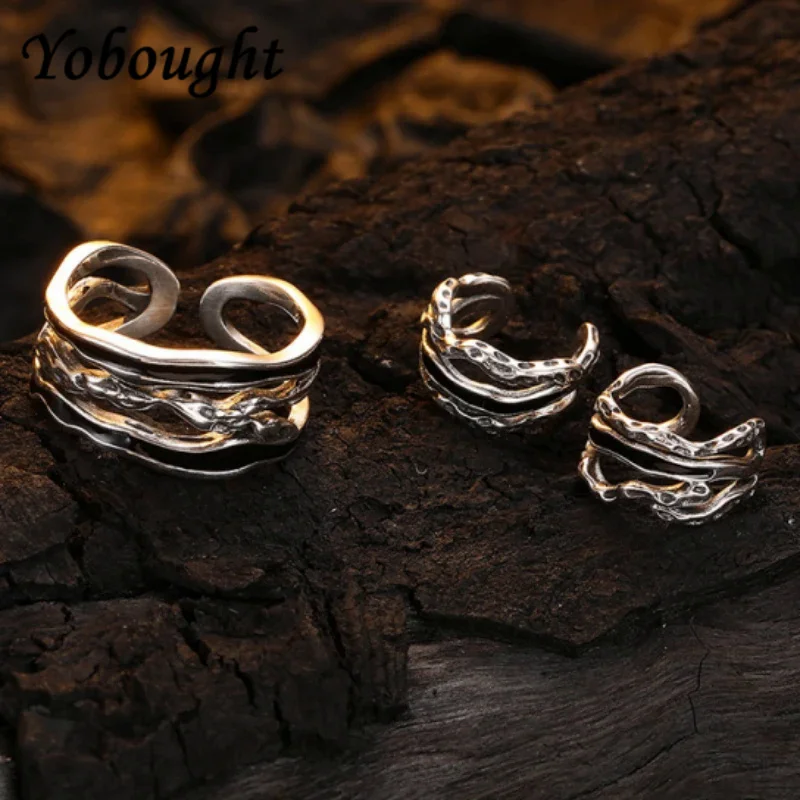 

S925 Sterling Silver Unique Retro Texture Open Ring With Female Minority Design Drip Glue Cool Style Light Luxury