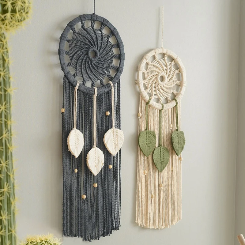 

Ловец снов в стиле бохо, Настенный декор, макраме, 3 плетеных листьев с кисточками, украшение для дома