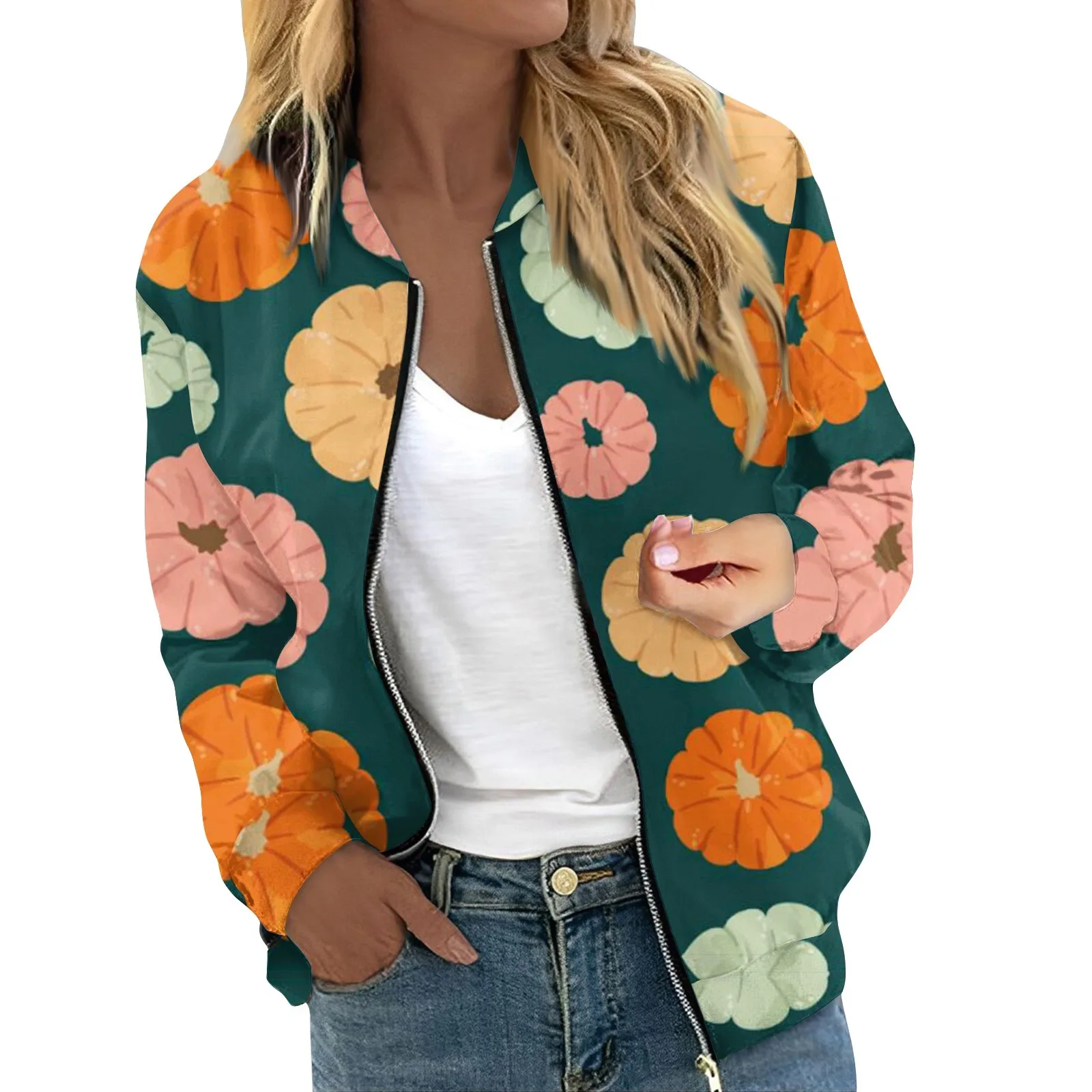 

Women's Outerwear Print Long Sleeve Casual Zipper Tops Cardigan Shirt Slim Jacket Women куртки осенние женские chaqueta mujer