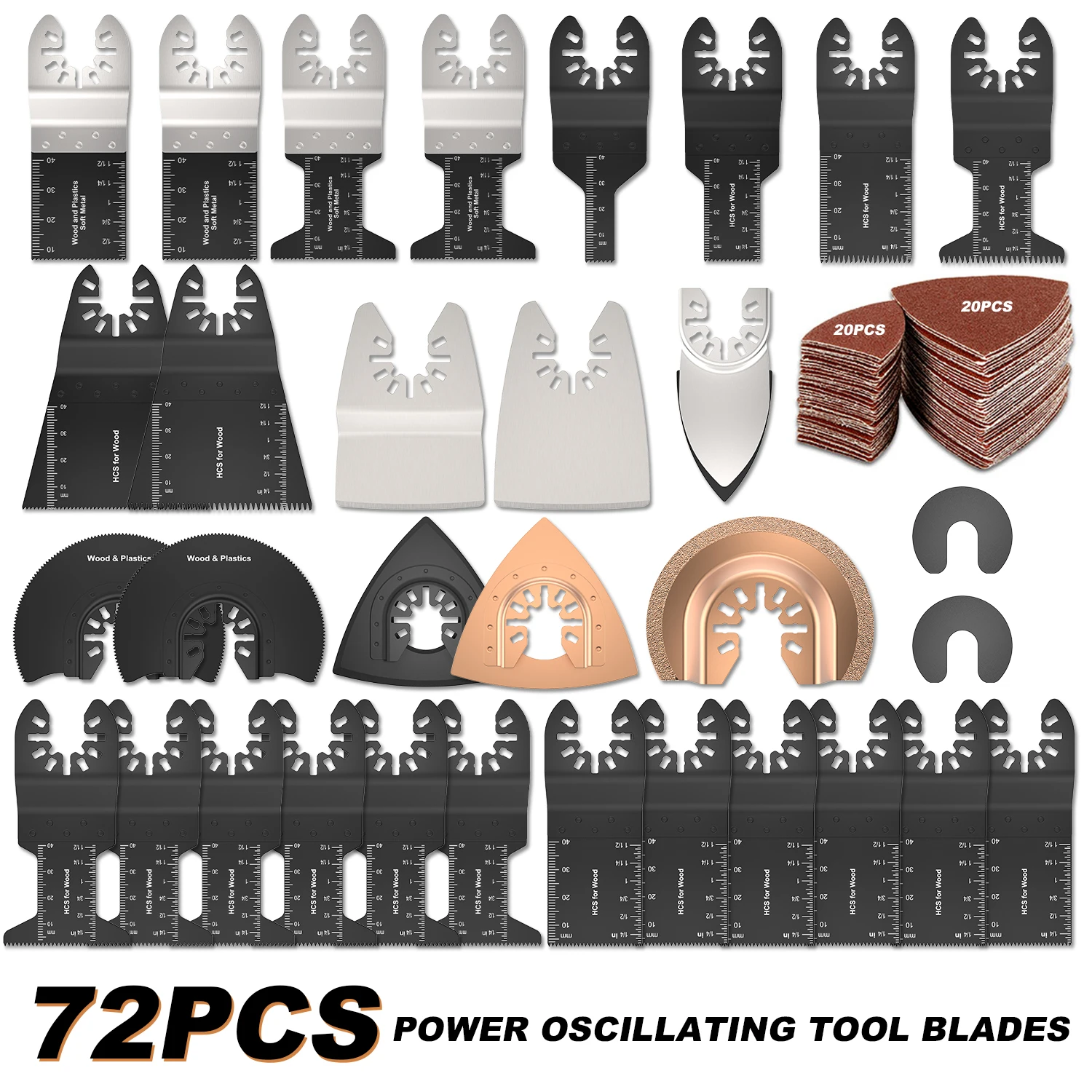 

72 Pcs Oscillating Multi Tool Saw Blades Kit For Renovator Power Tools As Fein Multimaster,Dewalt,Ryobi Wood Metal Cutting Tools