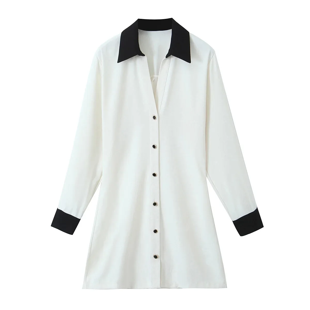 

Женское платье-рубашка с отложным воротником, Стильная белая юбка-рубашка с контрастной отделкой, весна 2024