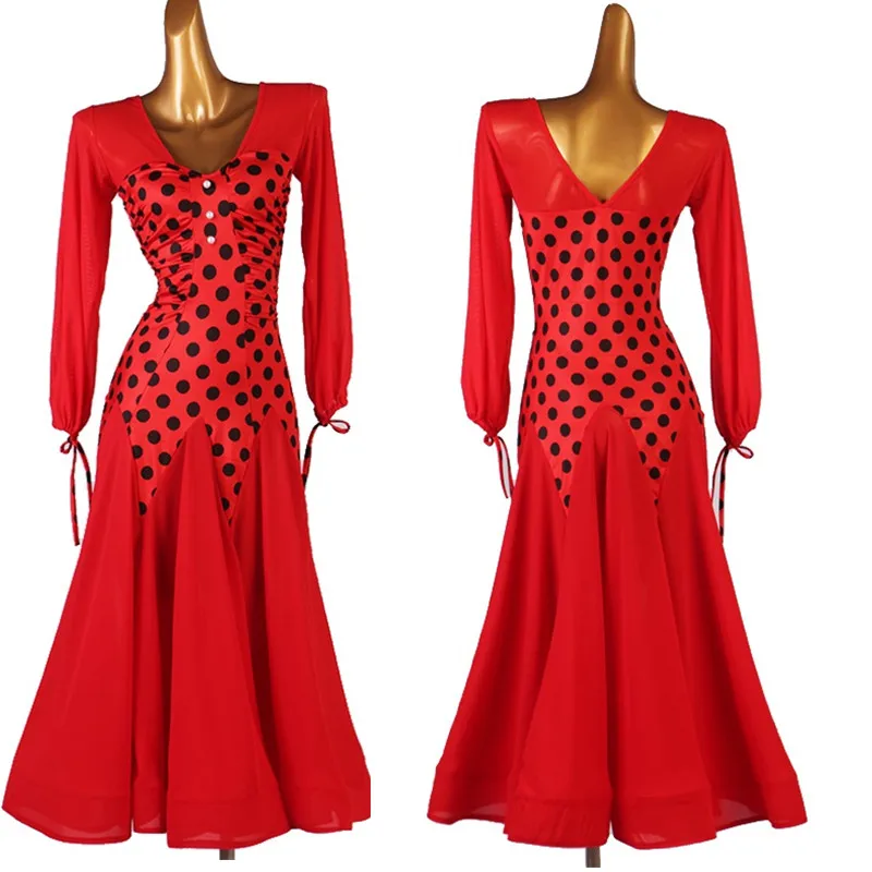 

New CheapBallroom Dance Dresses polka dot ballroom dress foxtrot dress Women Stage Waltz Ballroom Dress red black MQ245