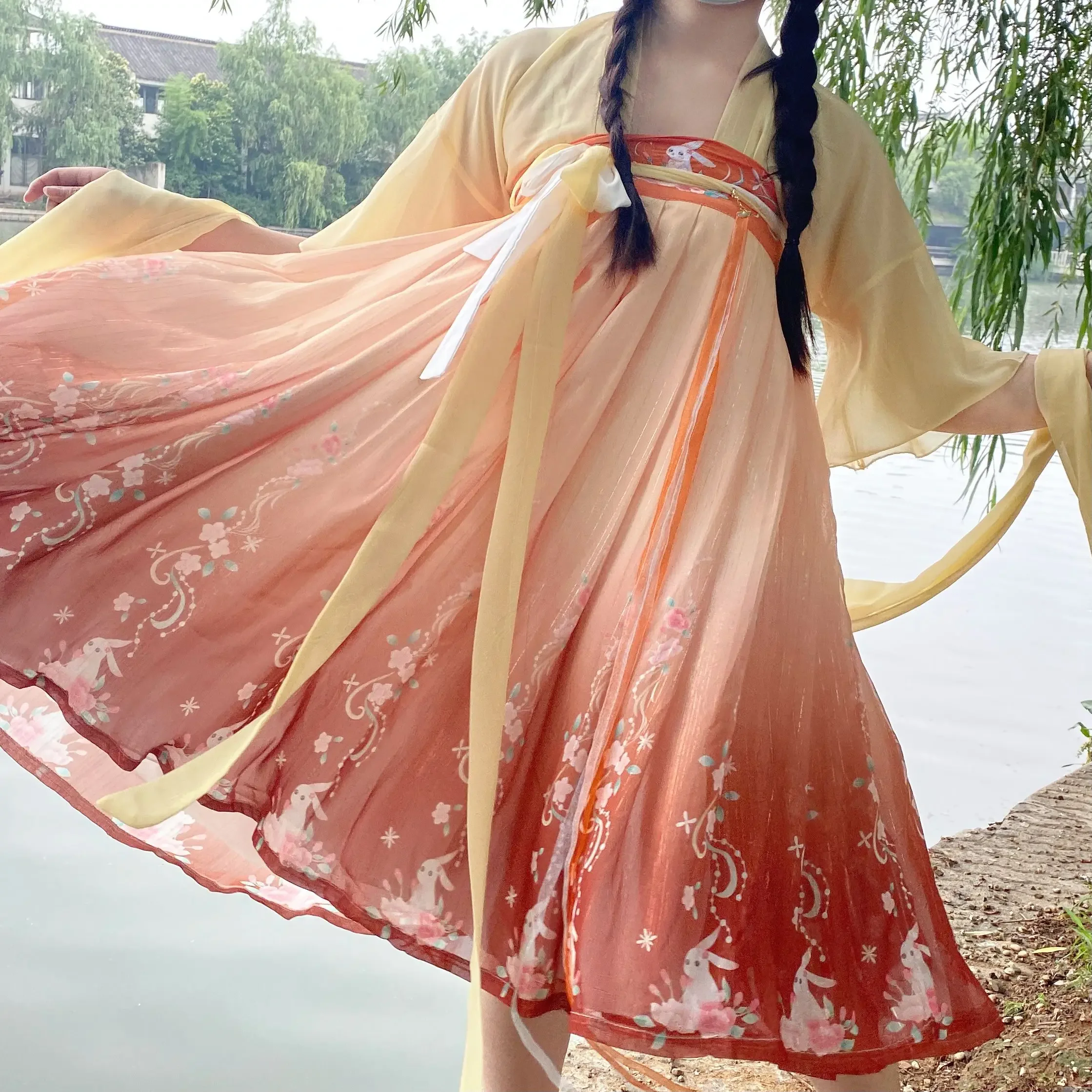 Women Hanfu Rabbit Embroidery Red 3Colors Lolita Costume Long Sleeve Ruffle Cute Cottagecore Style Dress Gradient Color Summer
Women Hanfu Rabbit Embroidery Red 3Colors Lolita Costume Long Sleeve Ruffle Cute Cottagecore Style Dress Gradient Color Summer